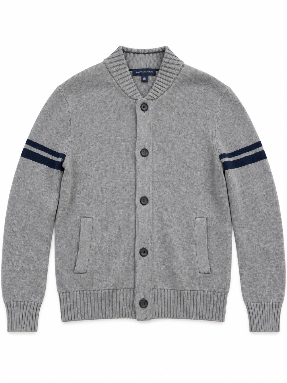 Banana Republic Men’s Gray Varsity Stripe Cotton Cardigan Sweater L